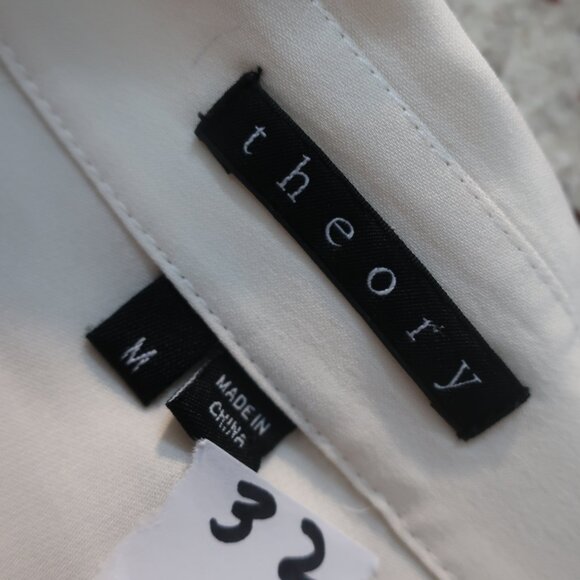 Women Theory Ivory Pure Silk Front Tie Cropped Blouse Top M - Picture 9 of 12